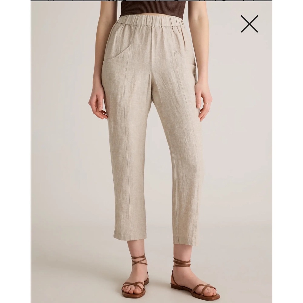 Quince 100% European Linen Tapered Ankle Pant Khaki Sand Large Minimalist